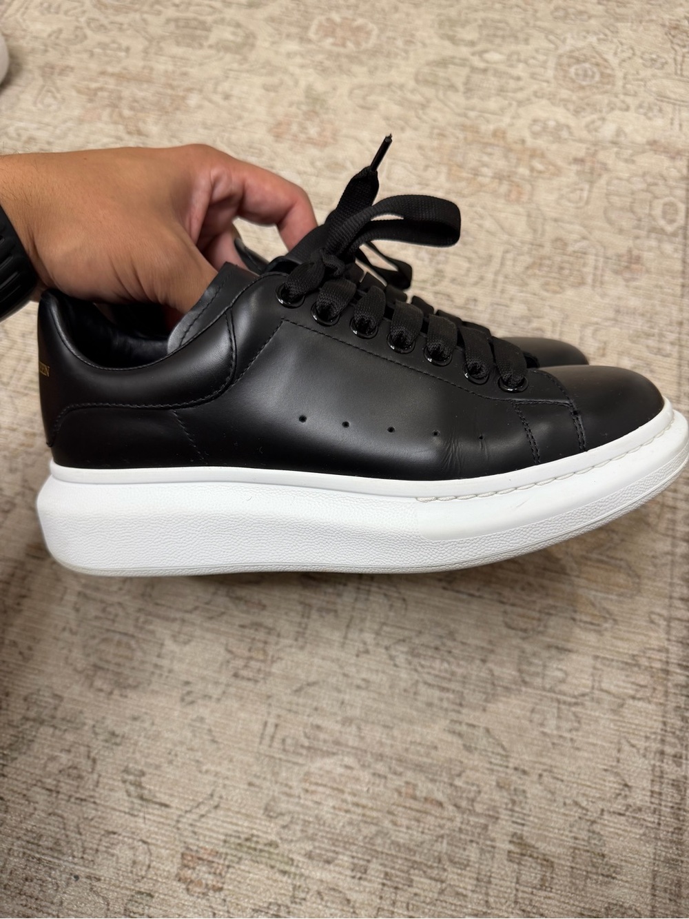 Alexander McQueen Black Leather Platform Sneaker with White Sole